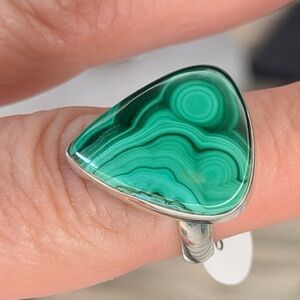 Bull’s Eye Malachite Ring • Solid 925 • High Grade Congo Gemstone Size 8